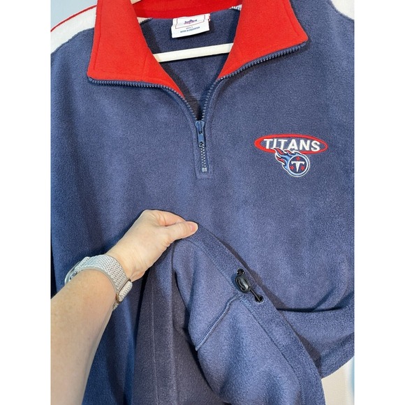 Y2K Tennessee Titans NFL Fleece 1/4 Zip Pullover Mens Large Blue Red Logo - Picture 7 of 14